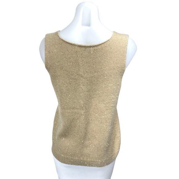 Saks Fifth Avenue Gold Metallic Wool Cashmere Sleeveless Tank Sweater Vest Top S - Picture 3 of 5